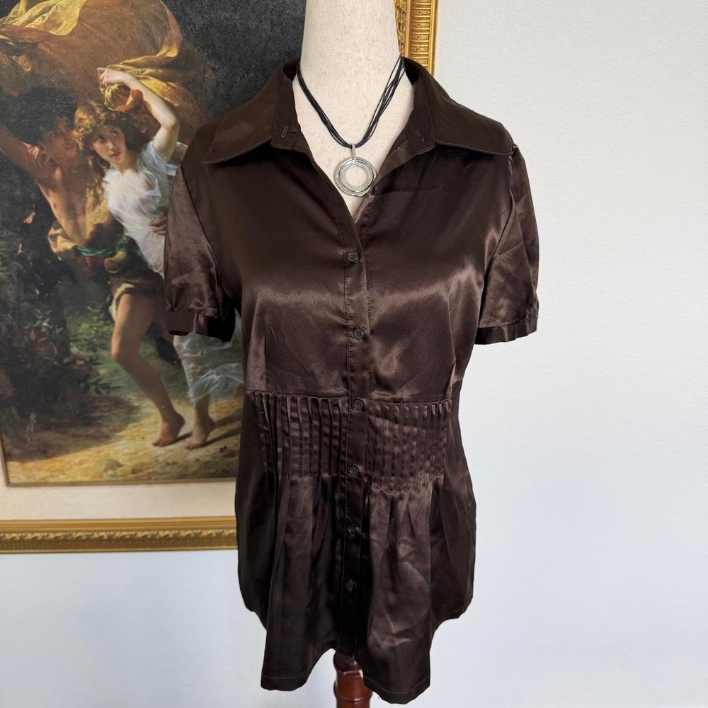 Y2K Styled Brown Satin Button Up